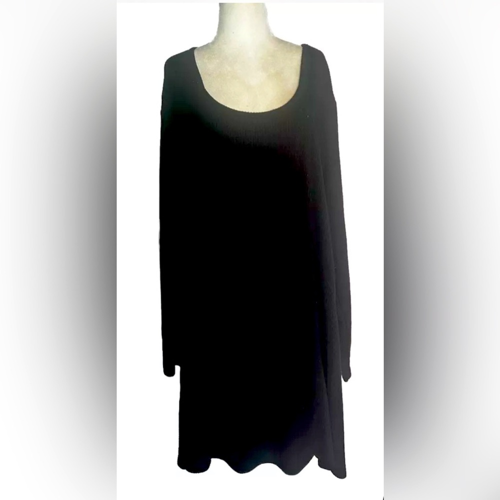 Zim & Zoe Women's Plus Size 26/28 Midi Swing Dress Round Neck Long Sleeve Black